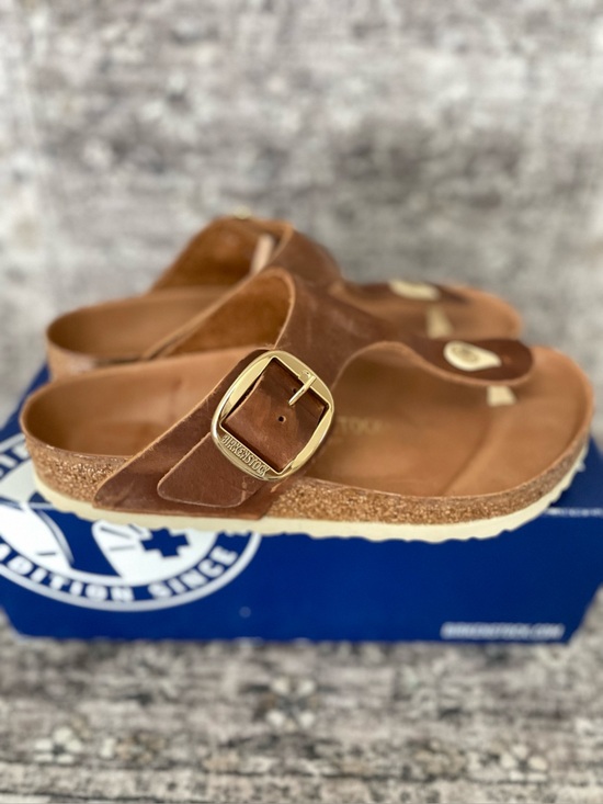 Birkenstock Shoes - Birkenstock Gizeh Big Buckle Cognac Size 39 REGULAR Width Oiled Brown Leather